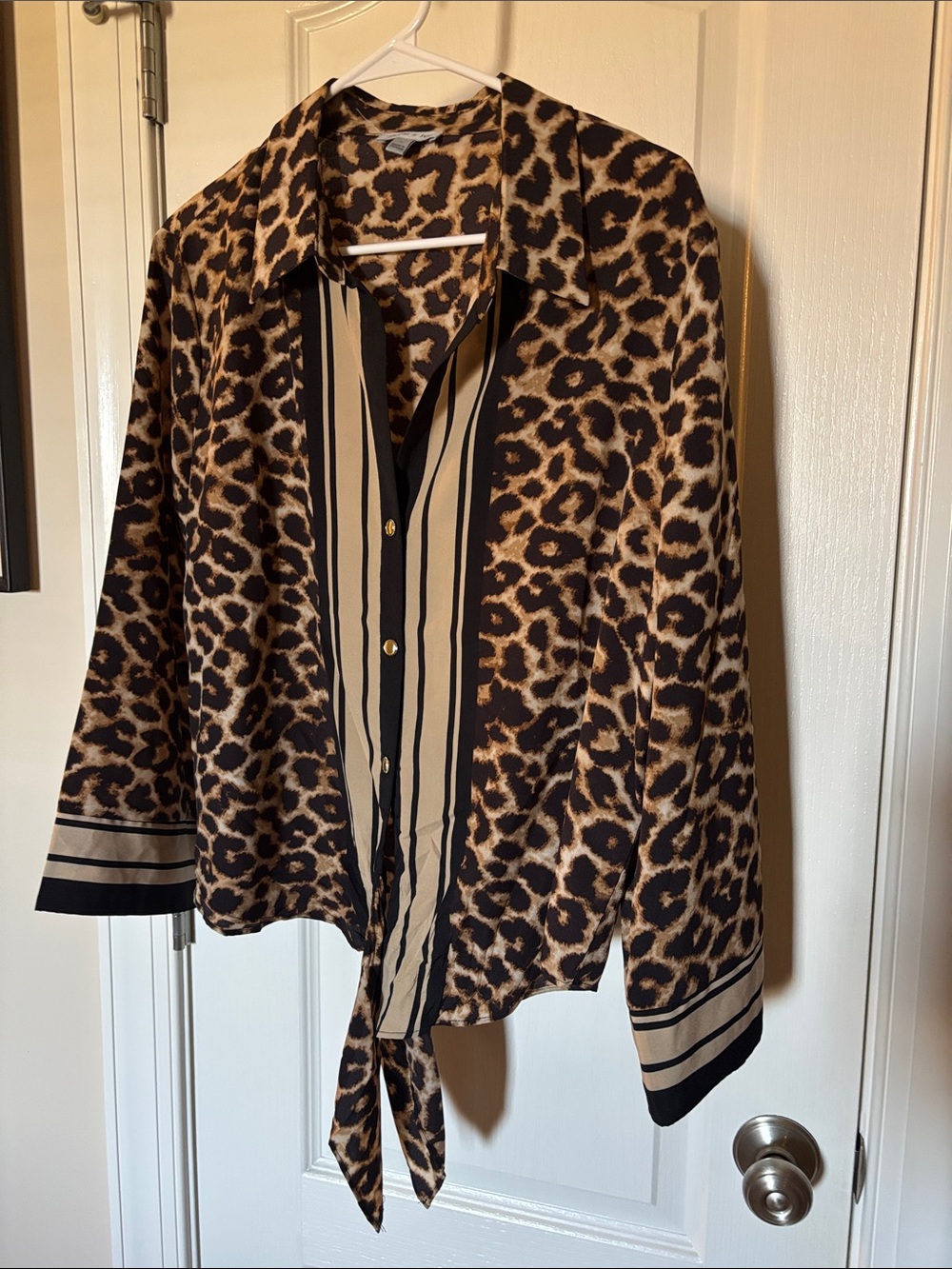 Leopard Print Tie-Hem Blouse - Brown/Black